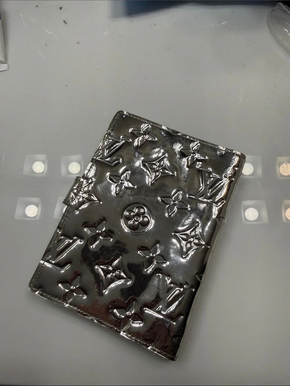 RARE Louis Vuitton Silver Monogram Embossed PM Agenda